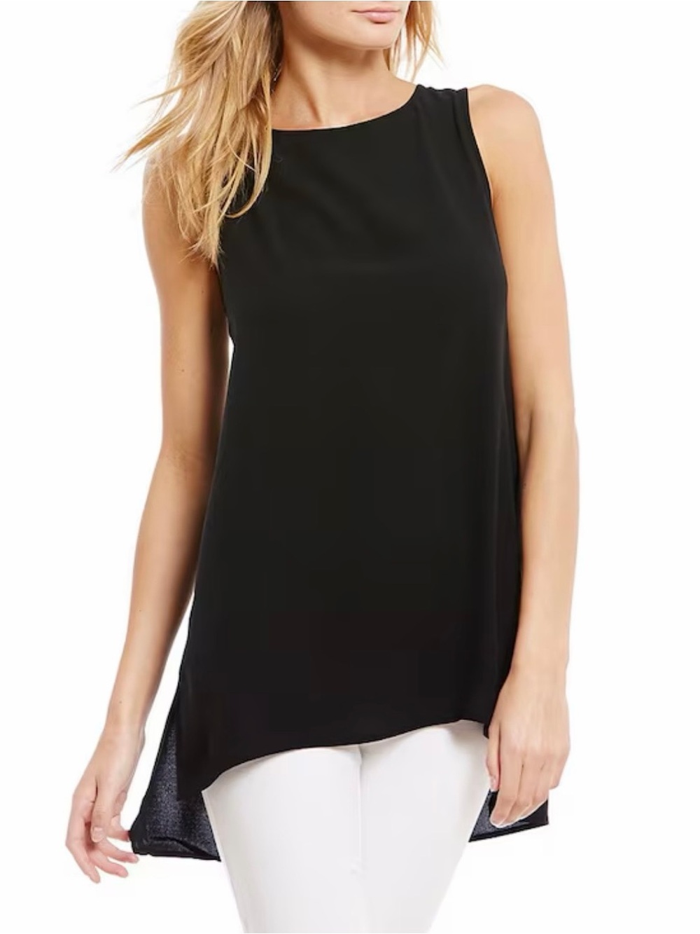 Mandy Evans Lightweight Chiffon Casual Classic Black Sleeveless High-Low Tank